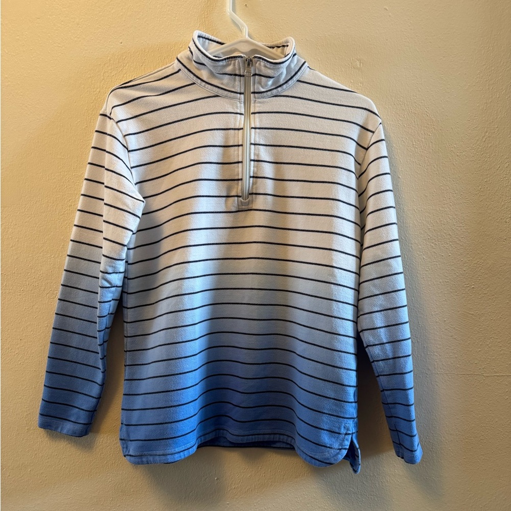 Talbots Ombre Stripe Quarter Zip Pullover Sweatshirt Blue White MP - Picture 1 of 11